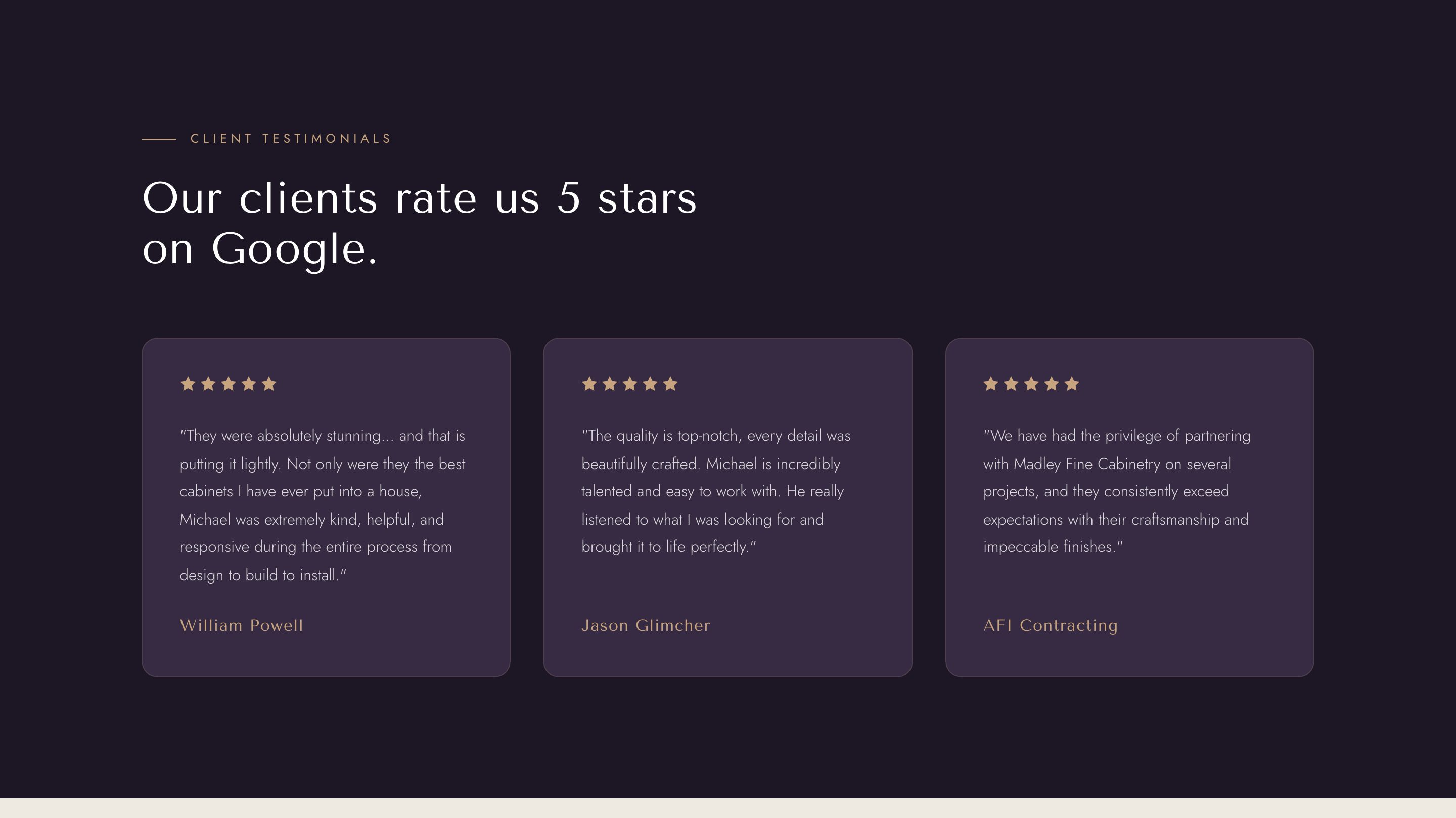 The reviews section of the new homepage